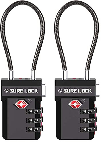 SURE LOCK Cadenas à combinaison à 3 chiffres approuvé par la TSA – Indicateur d'alerte ouvert, code reconfigurable avec corps en alliage de zinc, cadrans faciles à lire pour valise, sac à dos, casier