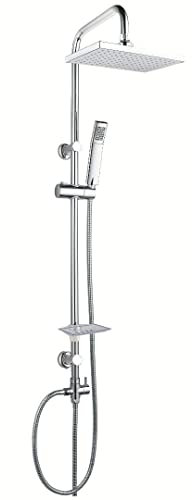 Colonna Doccia Attrezzata Luna Ottone Cromato Soffione Quadro Doccetta Collegabile a Miscelatore Termostatico o Presa d'Acqua a Muro