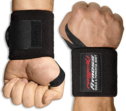 Raigeki Fitness Handgelenk Bandagen [2er Set] Extra starker Halt (+ Trainingspläne) Handgelenkbandagen für Krafttraining - Wrist Wraps für Frauen und Männer