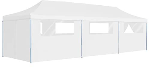 vidaXL Carpa Plegable Pop-up con 8 Paredes Laterales Parasol Jardín Playa Aire Libre Terraza Balcón Paraguas Pabellón Eventos Viento Blanco