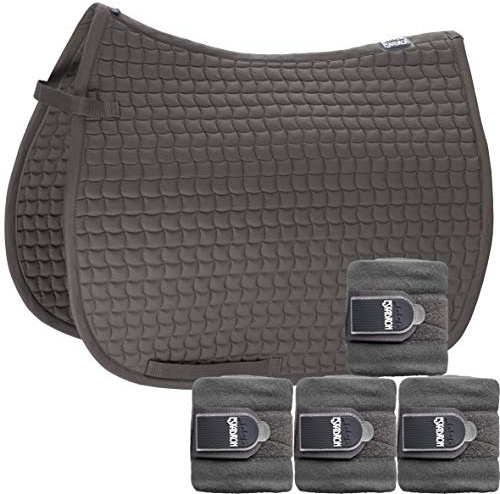 Eskadron Set Basic Cotton Schabracke mit Fleecebandagen in Anthra, Größe:Dressur (DL)