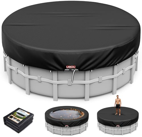 LXKCKJ Runde Poolabdeckung für oberirdische Pools- Lagertank Poolabdeckung mit Kordelzug Design-Whirlpool-Abdeckung Ideal für wasserdicht und staubdicht (3,7 m,Schwarz)