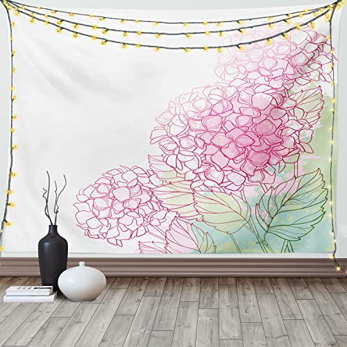 ABAKUHAUS Hortensia Tapisserie, Grunge Peindre des Fleurs Art, Lavable sans décoloration des Couleurs, 230 x 140 cm, Vert pâle Rose