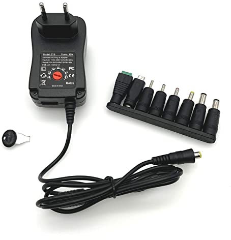 JZK 30W Universal-Netzteil-Adapter-Ladegerät AC 100V-240V auf DC 3V 4,5V 5V 6V 7,5V 9V 12V, einstellbares Multispannungs-Netzteil für CCTV-Kameras, Verstärker, Lautsprecher, Player usw.