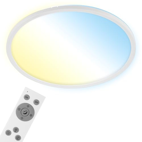 BRILONER – LED-taklampa, platt, smart hem, fungerar med Alexa, fjärrkontroll, LED-lampa, vardagsrum, LED-panel, sovrum, halllampa, 42 x 2,5 cm, vit
