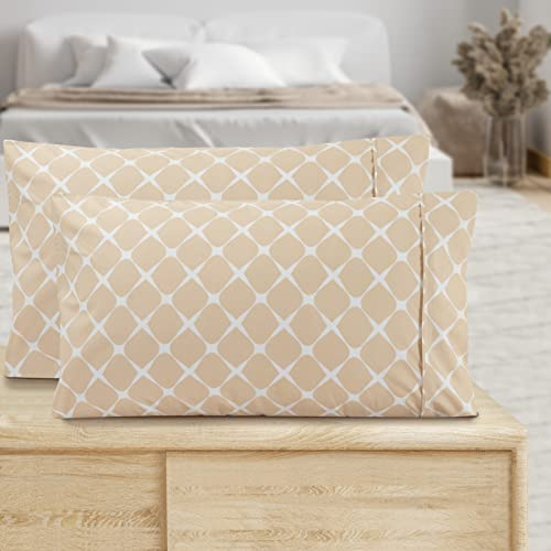 Valerian Printed Pillowcases 2-Piece Set Egyptian Quality 1500 Thread Count Timeless Classic Designs Soft and Smooth Weave, Wrinkle Resistant, Bloomingdale Queen Pillowcase, Cream