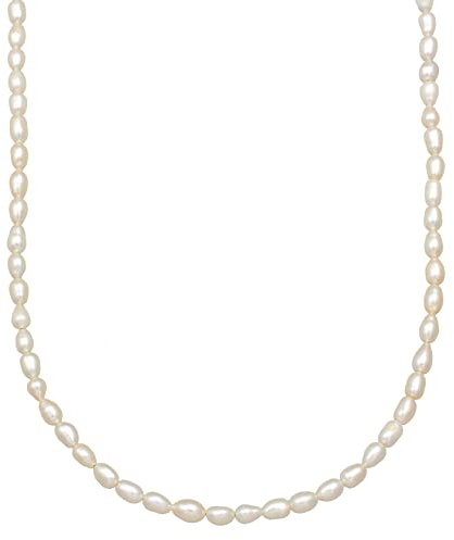 Kuzzoi Herren Silber Halskette mit Süßwasserperlen (4-4.5 mm) oval geformt, Perlenkette für den Mann in 925 Sterling Silber, Unisex Halskette mit Perlen, Länge 42 + 5 cm