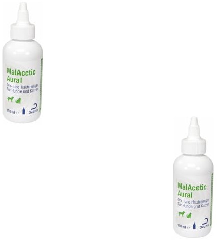Dechra MalAcetic Aural | Doppelpack | 2 x 118 ml | Ohr- und Hautreiniger für Hunde und Katzen | Zur Reinigung bei mikrobieller Hautbesiedlung | Gut geeignet bei Malassezienbefall