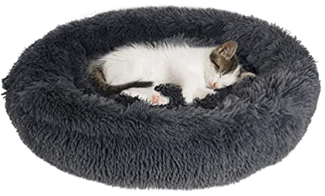 Crea RUBY Cuccia per Cani Cuccia per Gatti Rotonda in caldo Peluche,cuscino ciambella morbida per Cani di Piccola e Media Taglia.Lettino nido peluche rotondo per Gatto e Cane. (60 CM, GRIGIO SCURO)
