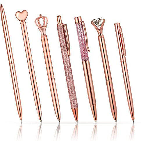 7pcs Stylo à Bille Rose, Stylos à Paillettes Stylo à Bille Brillant Stylos Bling Bling Stylo Liquide Dynamique à Encre Noire Cadeaux pour Noël Anniversaire Mariage Fournitures de Bureau