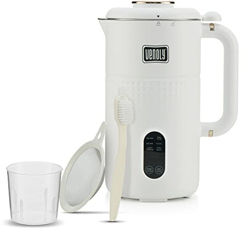 Venoly Nut Milk Maker Machine - Convenient Nut Milk Machine for Homemade Plant-Based and Dairy-Free Beverages | Nut and Soy Milk Maker with Stainless Steel Blades Produces Up To 5.5 Cups (White)