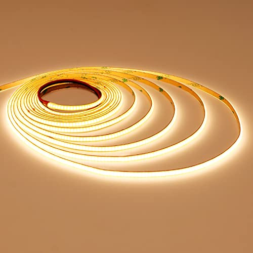 TOPAI 12V Schmal COB LED Streifen 5M 3000K Warmweiß 3mm Breit IP20 Innen | Punktlos, CRI>90 Hohe Dichte 400LED/M, Selbstklebend Flexibel Schneidbar für Heim Küche DIY