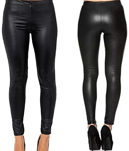 Prime fashions Womens Leggings - Stretchy Full Length Wet PVC Look Leggings - Comfortable Super Soft Stretchy Pants - Sexy Black (m-l)