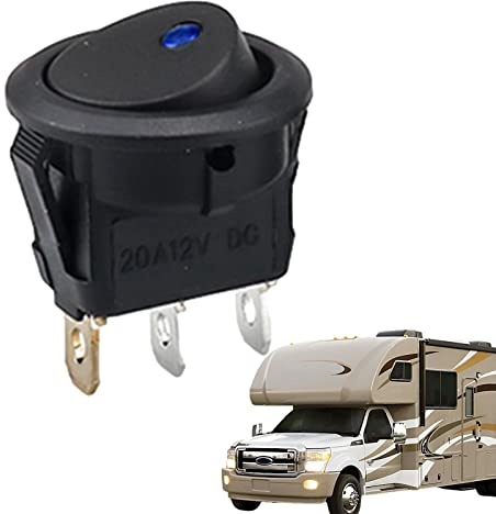 Kasmole Interrupteur à Bascule Rond, 12V 20A Interrupteur lumière LED contrôle Marche-arrêt Voiture Van Dash Lumière, pour Véhicules Bateau Camion Remorque Appareils Ménagers