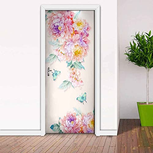 Door Stickers Self Adhesive Door Murals Stickers, 3D Door Stickers Blue Pansy Door Murals Peel and Stick, Waterproof Door Decal Vinyl Door Wall Murals Door Wallpaper Sticker 80 X 200 Cm