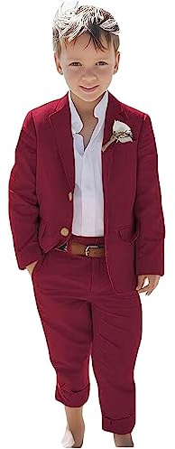 Lot de 2 costumes d'été en lin pour garçons - Blazer léger en lin - Costume formel pour garçons, bordeaux, 6 ans