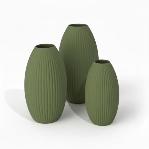 Dekovase 3D Vase Bodenvase Vase für Pampasgras Trockenblumen (Höhe: 20 cm, Olivegrün)