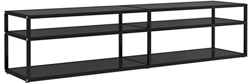 Homgoday TV-Schrank, schwarz, 180 x 40 x 40,5 cm, gehärtetes Glas, Entertainment-Center-Schrank, TV-Ständer, HiFi-Schrank, Stereo-Schrank, TV-Einheit, Wohnzimmermöbel, Zuhause