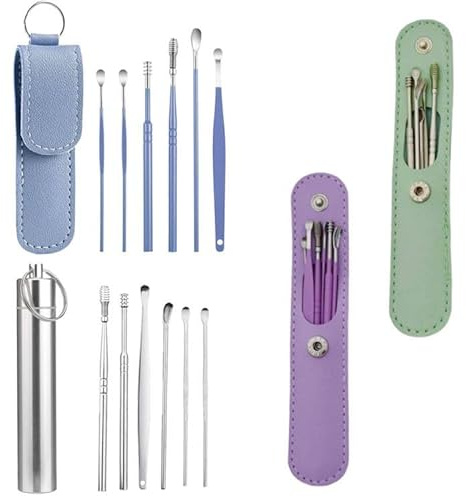 24 pcs Ear 24-teiliges Ohrenschmalz-Entfernungsset, BOSOIRSOU 4-teiliges Edelstahl-Ohrstöpsel mit Feder, Ohrenschmalz-Reinigungswerkzeug, Ohrenreinigungswerkzeug, Ohrenschmalz-Reiniger