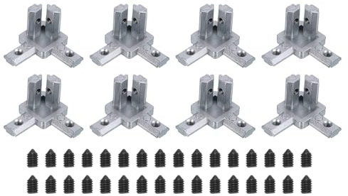 sourcing map 3-Way End Corner Brackets, 8Pcs L Type Interior Joint Connectors with Screws for 2020 Series Aluminum Extrusion Profile Slot 6mm (Silver)