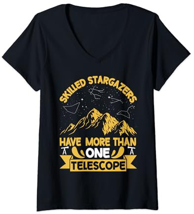 Damen Teleskop Nachthimmel Uhr Sterne Astronomie Liebhaber T-Shirt mit V-Ausschnitt