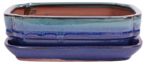 Bonsai - Schale eckig 22 x 16.5 x 6.5 cm, blaugrün/blau, mit Untersetzer 23202