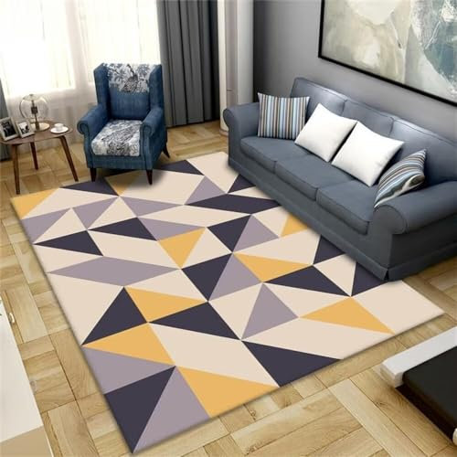 babyzimmer Teppich mädchen Kinder Teppich moderner Stil Grauer gelber Teppich Dreieck geometrisches Muster Schlafzimmerteppich waschbar Teppich abwaschbar 180x250cm