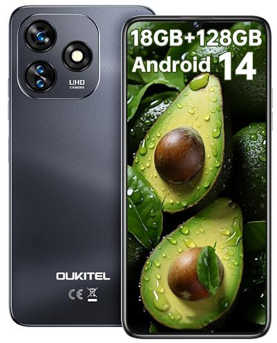 OUKITEL C51 Handy Ohne Vertrag - 18GB+128GB Smartphone Ohne Vertrag Android 14 6.8 Zoll, 5150mAh 13MP+5MP Kamera,GPS, Dual SIM 4G Simlockfreie Handys 90Hz Bildschirm, Schwarz