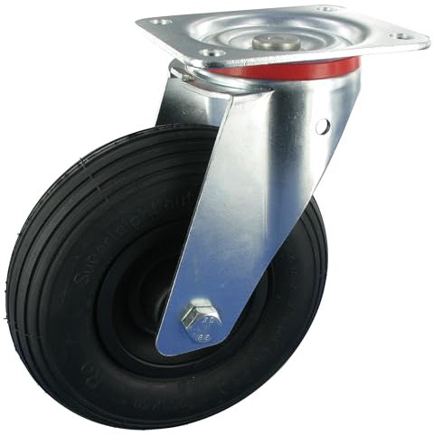 Rollentechnik Lenkrolle ohne Feststeller Rad Luftreifen Ø180x45 mit Rollenlager & Anschraubplatte Bauhöhe 210mm Tragfähigkeit 75 kg