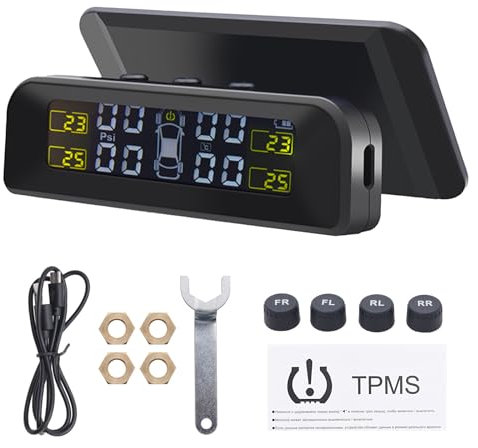 Geloo TPMS Solar ReifendruckKontrollsystem Universal mit 5 Alarmmodi Reifendruck mit Externen Reifendrucksensor 22-87 psi für Camper,Auto, SUV, KFZ