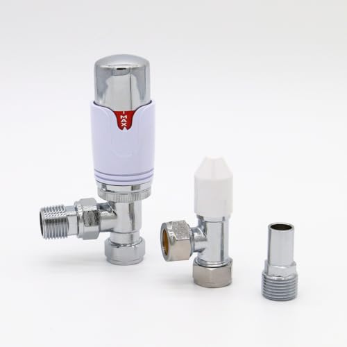 Plumb Bliss Modern Thermostatic TRV Valve (15mm x 1/2) Angled with Lockshield (1)