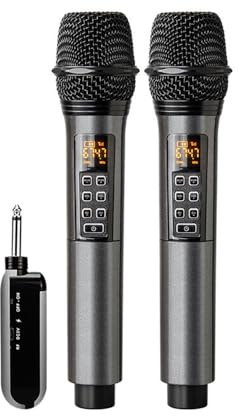 HUIOP Sistema de micrófono inalámbrico con micrófono de Mano Micrófonos dinámicos Profesionales UHF para Cine en casa Karaoke Iglesia Discurso Boda Fiesta Canto Plug and Play Micrófono inalámbrico