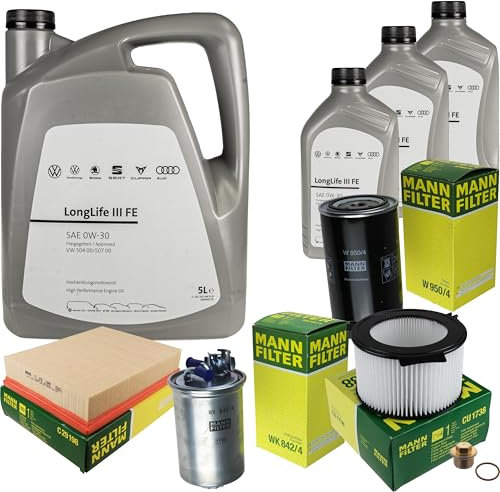 Inspektionspaket Wartungspaket Filterset mit 8 L 0W-30 Motoröl LongLife 3 FE, Ölfilter Luftfilter Kraftstofffilter Innenraumfilter Ölablassschraube