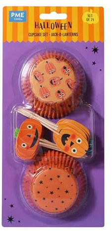 PME Halloween Set di 48 Pirottini & Decorazioni per Cupcake - Jack-o-Lantern