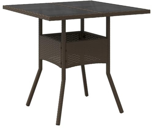 SDWEHO7 Gartentisch mit Glasplatte, PE Rattan Terrassentisch Balkontisch Wetterfest Garten Balkon Esstisch, Hitze- und Wetterbeständig, Braun 80x80x75 cm