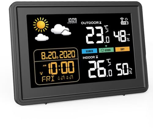 Wetterstation Funk mit Außensensor Indoor Outdoor Thermometer Innen Außentemperatur und Luftfeuchtigkeit Wetterstation Funk mit Auß Sensor Wetterstation Funk mit Außensensor(schwarz)