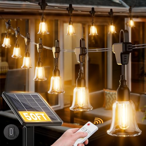 Lichterkette Solar Außen 9m, Solarglocken Lichterkette 12 Glühbirnen IP65 Wasserdicht ,Innen 6 Modi,Solar Lichterketten für Garten, Terrasse, Balkon,Lichterkette Aussen Weihnachtsdeko, Hochzeit