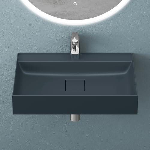Mai & Mai Vasque de Salle de Bains Lavabo à Poser ou Suspendu Gris Noir Mat en Résine 50x38cm Col630