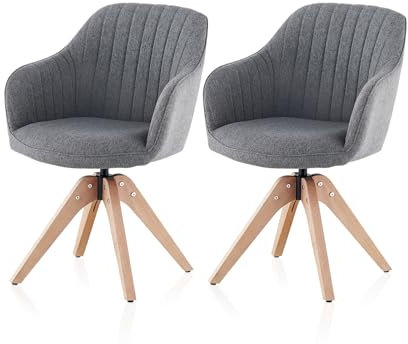 TUKAILAI Esszimmerstühle Drehbar 2er-Set aus Leinen, Drehstuhl Esszimmer mit Armlehnen Rückenlehne Massivholzbeine,Küchenstuhl Polsterstuhl Armlehnenstuhl für Wohnzimmer Küche Schlafzimmer, Grau