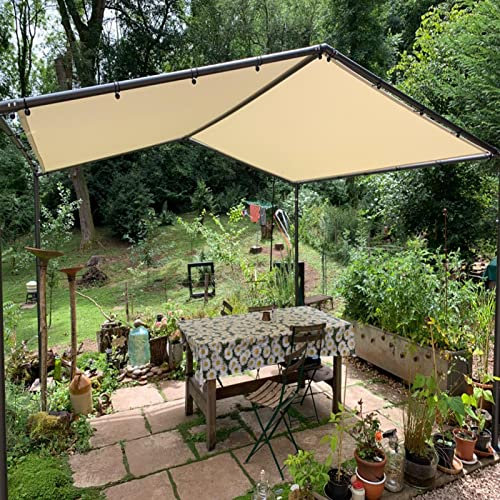 Tenda da sole rettangolare impermeabile 4 x 4 m con occhielli e cordino, ideale per balcone, giardino, colore grigio chiaro, include corde di fissaggio per una facile installazione.
