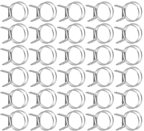 sourcing map 30Pcs 26mm/1.02inch Inner Dia Double Wire Spring Hose Clamp, Stainless Steel Adjustable Spring Clips for Hose Fuel Line Silicone Tube Water Pipe Air Pipe