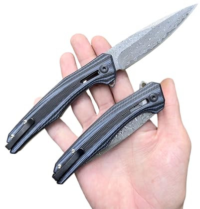 Obespina Couteau Pliant Poche Damas Luxe Acier 67 Couches VG10 Damascus lame Tranchante Manche g10 Collection Cadeau Homme edc camping linerlock forge artisanat extérieur découpe