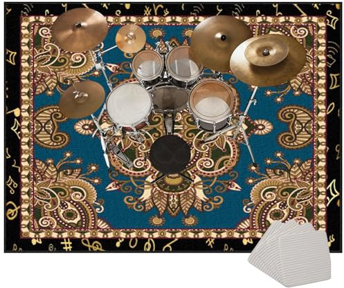 Schlagzeug Teppich Schlagzeugteppich Schallschutz Teppich 120 x 80 cm Schallschutzmatte Drum Rug Drum Matte Trommelteppich Quadratische rutschfeste Trommel Teppiche für Bass Drum Snare Drum Teppich
