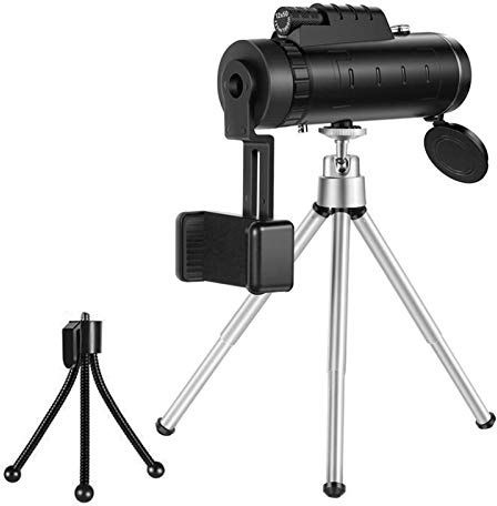 YANYONG Tragbares Monokular, 40 x 60, Monokular-Zoom, optisches Linsenteleskop mit Handyhalterung, professionell für die Vogelbeobachtung durch Erwachsene, Outdoor-Reisen, Besichtigungen, Schwarz