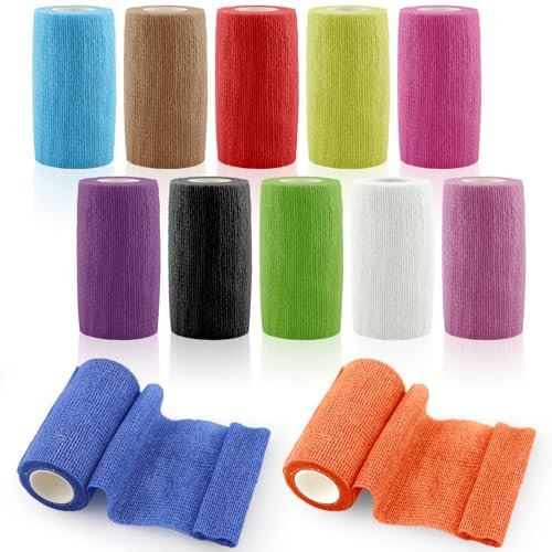 12 Rollos de Bande Tape Kinesiologie 10 cm x 4,5 m, Banda Strap Vendaje Autoadhésif Strapping Cheville para Tobillo, Taping, Adhesivo Agripante, Leukotape, Tensoplast, Pansement Anti-Lechage