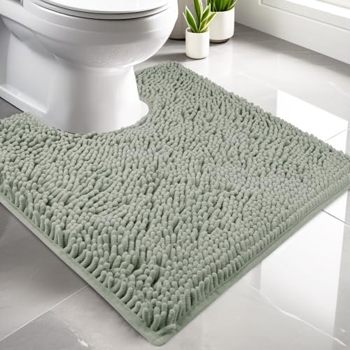 LUSCHEER Absorbent Chenille WC Toilet Rug Non-Slip U Shape Pedestal Mat Bath Mat, Extra Soft Fluffy Bathroom Toilet Mat for Floor, Quick-drying Machine-Washable, 50 x 50 cm, Light Grey