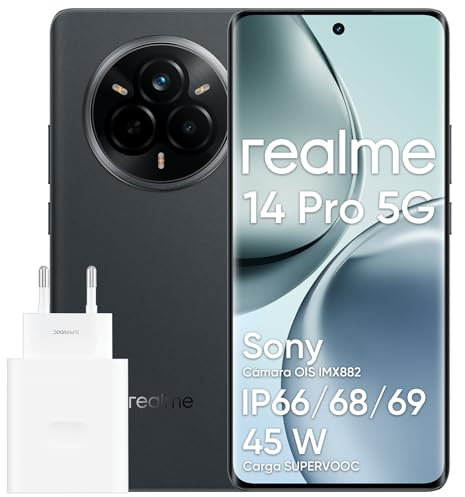 realme 14 pro 5G Smartphone, 12 + 512 GB, MediaTek Dimensity 7300 Chipsatz, IP69, Sony IMX882 OIS-Kamera, 6,77 120 Hz 3D Curved Vision Display, 5260 mAh Akku, Grau (Mit Adapter)