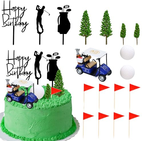 Gyufise 22Pcs Golf Cake Decorations Golf Cart Cake Toppers Heading for The Green Cake Topper for Golfers with Cart Flag Golf Ball for Golf Theme Party Supplies Blue