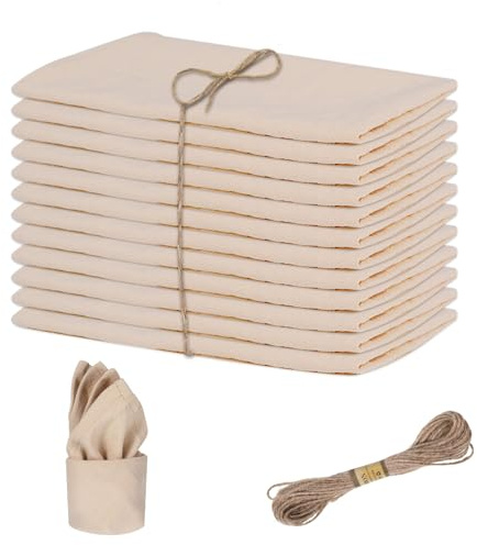 12er Set Stoffservietten Beige, 40x40 cm Servietten aus Baumwolle in Leinenoptik, Stoff Servietten für Hochzeit Geburtstag Party Küche Café Restaurant