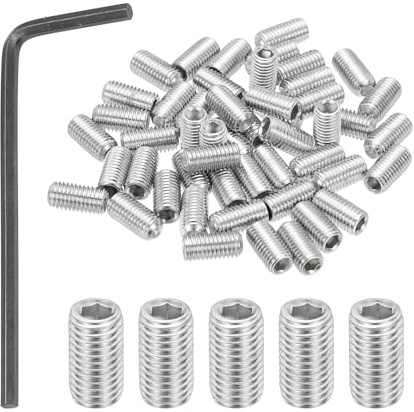 PATIKIL 1/4-28x1/2 Internal Hex Socket Set Grub Screws, 50 Pcs 304 Stainless Steel Cup Point Set Screw with Hex Key Wrench for Door Handles Bathroom Fixtures